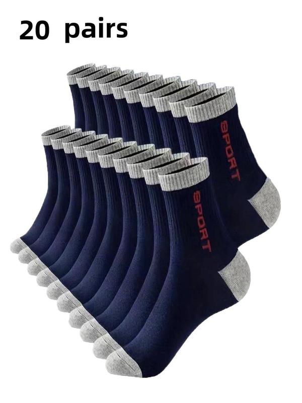 Men's Colorblock Letter Print Crew Socks, Casual Moisture Wicking Sports Socks, Soft Comfy Breathable Socks for All Seasons Daily Wear