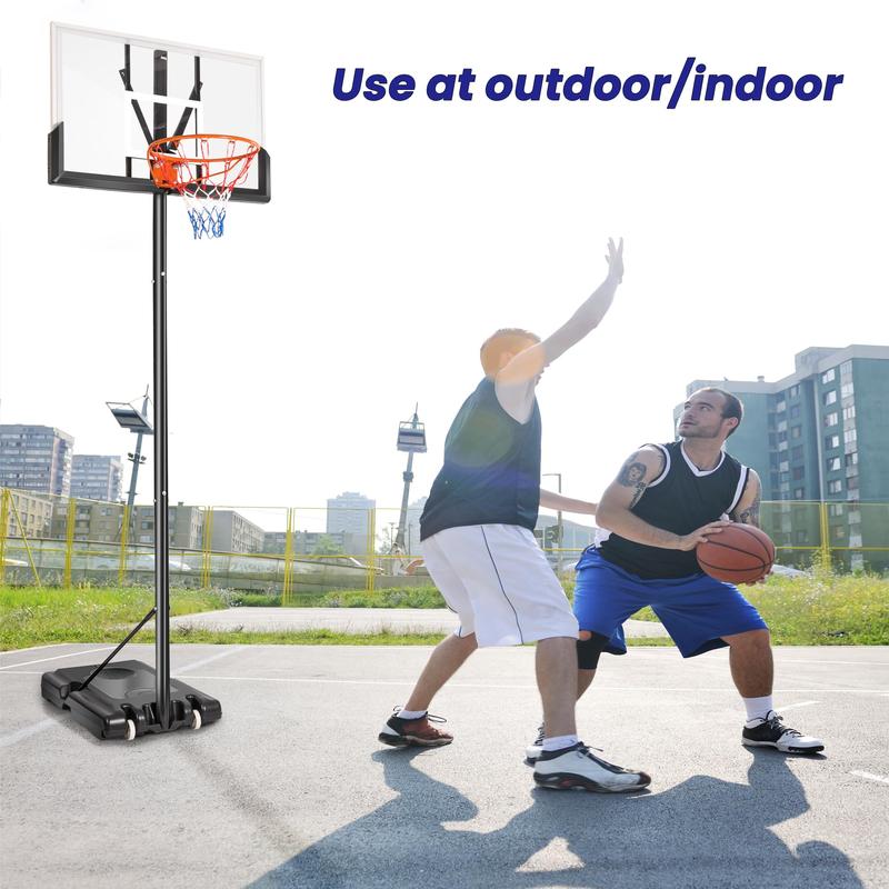 Portable Basketball Hoop with 44in Shatterproof Backboard, 4.4-10ft 12-Level Height Adjustable Basketball Hoops Stand System for Kids Adults in Outdoor Indoor, with Premium PC Backboard