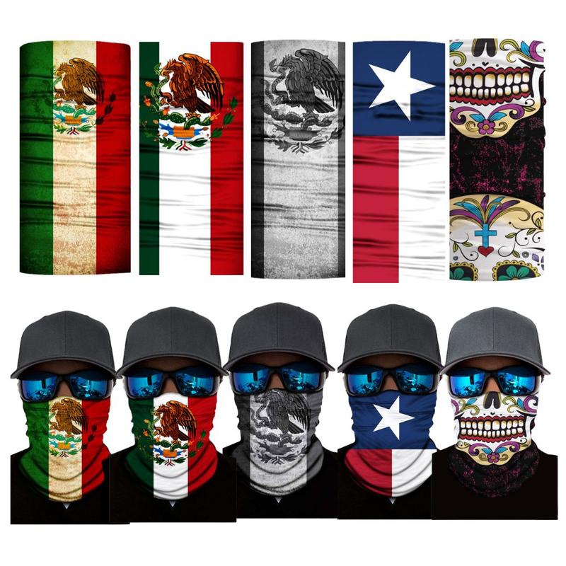 5PCS Skull Face Scarf Tube Bandana Headband Headwear for Motorcycle Riding Biker: Skeleton Mexico Flag Neck Gaiter Scarf