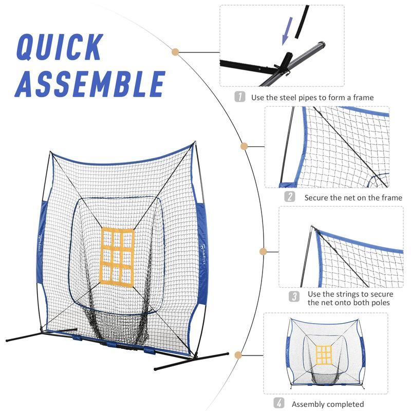 Soozier Baseball Practice Net Set with 7.5x7ft Catcher Net, Ball Caddy and Batting Tee, Portable Baseball Practice Equipment with Carry Bag for Hitting, Pitching, Batting, Catching