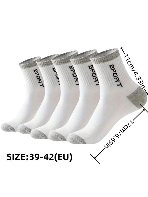 Men's Colorblock Letter Print Crew Socks, Casual Moisture Wicking Sports Socks, Soft Comfy Breathable Socks for All Seasons Daily Wear