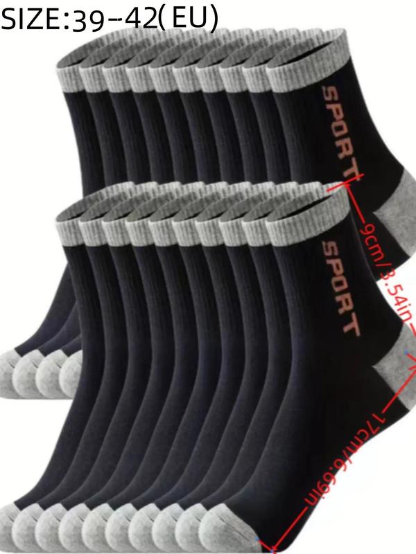 Men's Colorblock Letter Print Crew Socks, Casual Moisture Wicking Sports Socks, Soft Comfy Breathable Socks for All Seasons Daily Wear