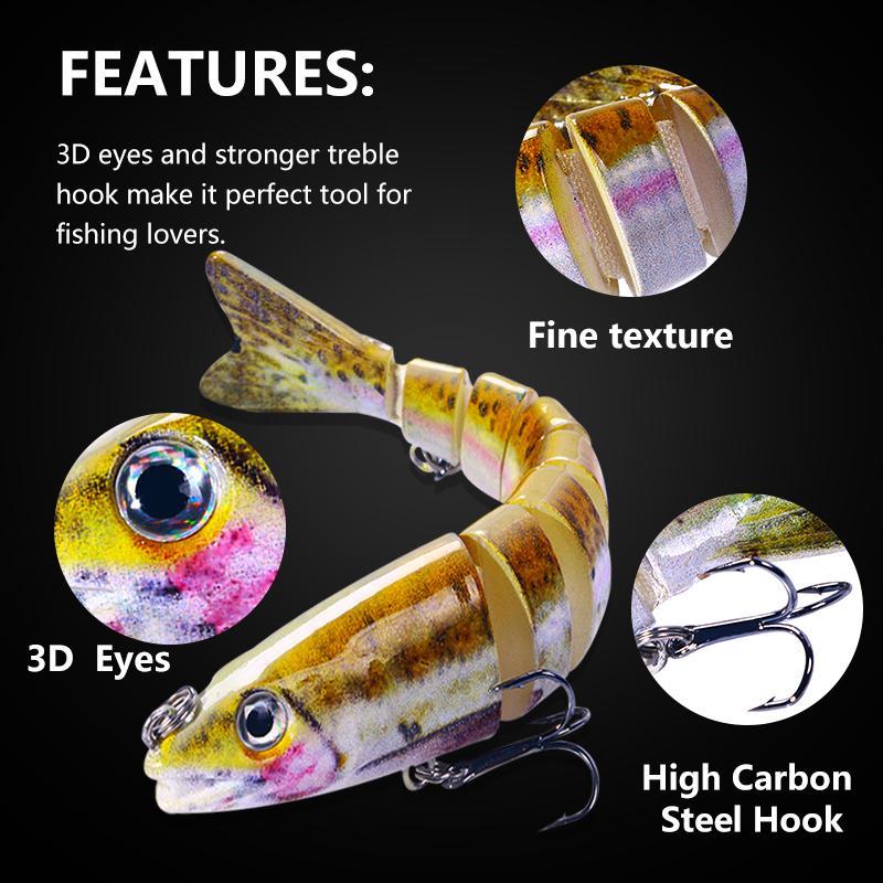 Artificial Fishing Lure, 12pcs set Colorful Multi-jointed Fish Shaped Fishing Lure with Hook, Fishing Accessories for Outdoor Fishing