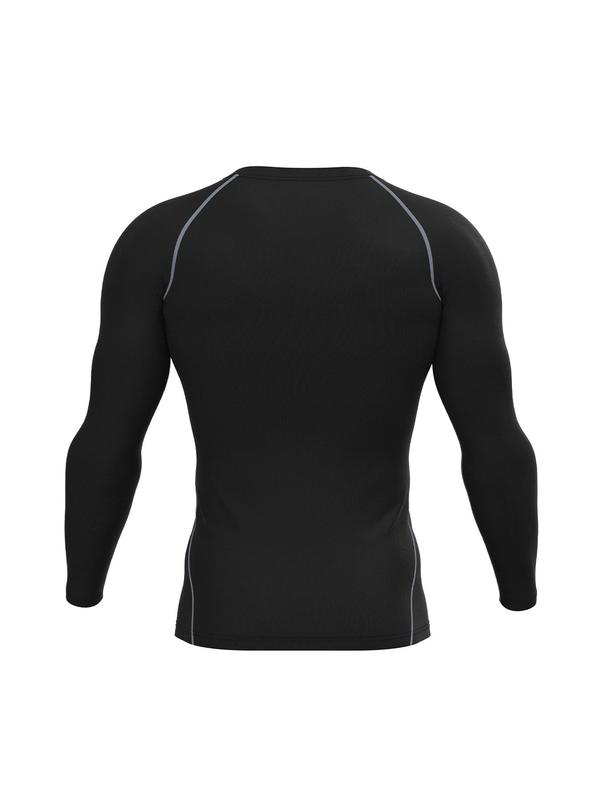 Men's Solid Color Round Neck Sports Tee, Quick Drying Breathable Long Sleeve Compression T-shirt for Running Basketball Football Training, Men's Sportswear for Spring & Fall