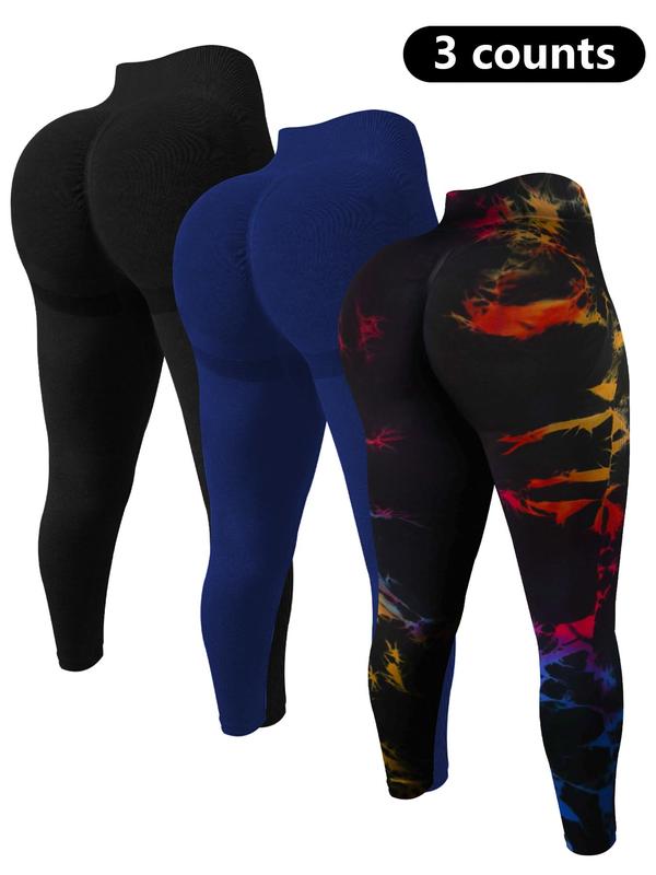  Plain Tie Dye Print High Waist Sports Leggings, Sporty Comfy Breathable Skinny Pants for Yoga Gym Workout, Women's Sport & Outdoor Clothing for All Seasons, Tummy Control