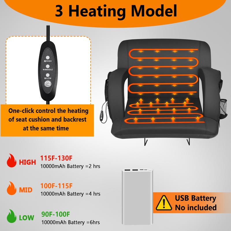 Adjustable Heated  Seats  Heating 2 Counts - 21 inches Warm Outdoor Stadium Seating Folding  Outdoor Heated Folding Bleacher Seats  Portable Black Design for Stadiums and Sports Events