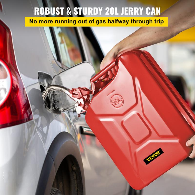 VEVOR Jerry Fuel Can 1 Piece, 5.3 Gallon   20 L Portable Jerry Gas Can with Flexible Spout System, Rustproof ＆ Heat-resistant Steel Fuel Tank for Cars Trucks Equipment, Red