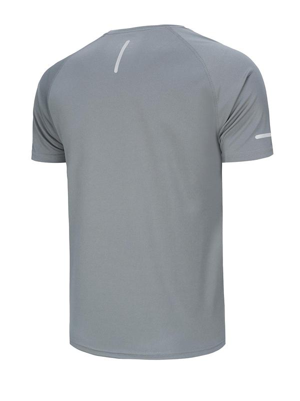 Men's Plain Reflective Design Round Neck Sports Tee, Breathable Quick Drying Short Sleeve T-shirt, Fall Clothes, Mens Clothing, Sport T-Shirts for Back to School