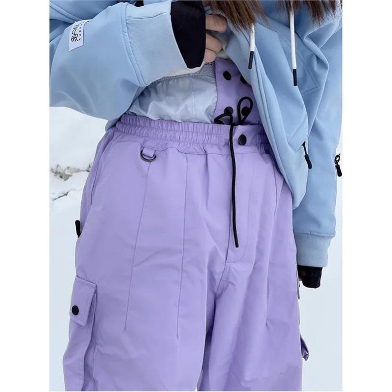 New Women Outdoor Windproof Waterproof Warm Violet Color Snow Trousers Oversize Ski Pants Winter Ski Snowboard Pants Cargo Pants