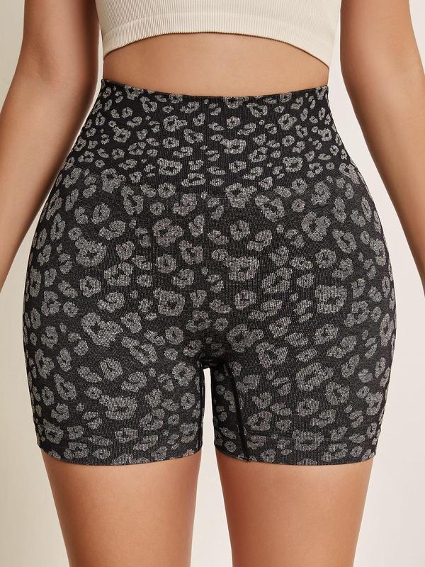Women's Leopard Print High Waist Sports Gym Shorts, Breathable Comfortable Skinny Shorts for Yoga Running, Ladies Sportswear for Indoor Outdoor Wear
