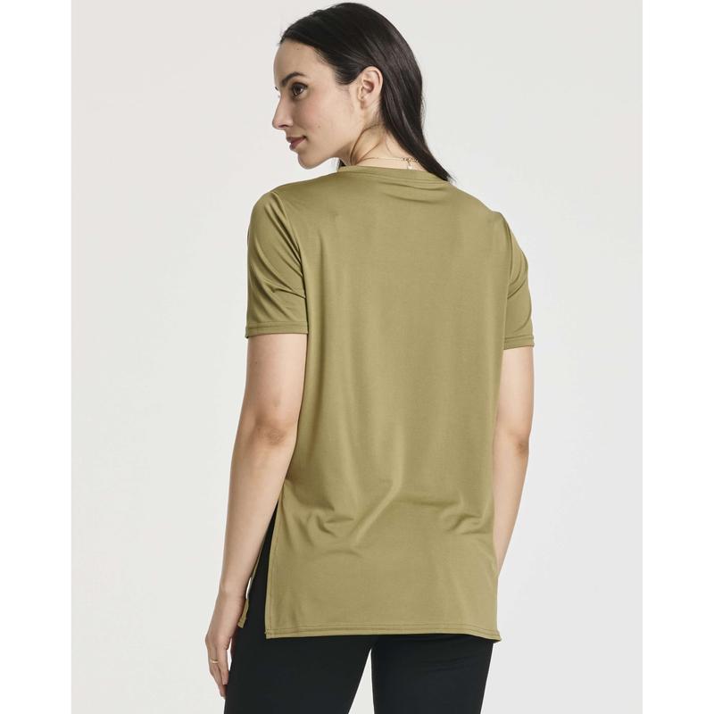 Real Essentials 5 Pack: Women's Short Sleeve Crew Relaxed Active T-Shirt Dry-Fit Yoga Top with Split Hem (Available in Plus)