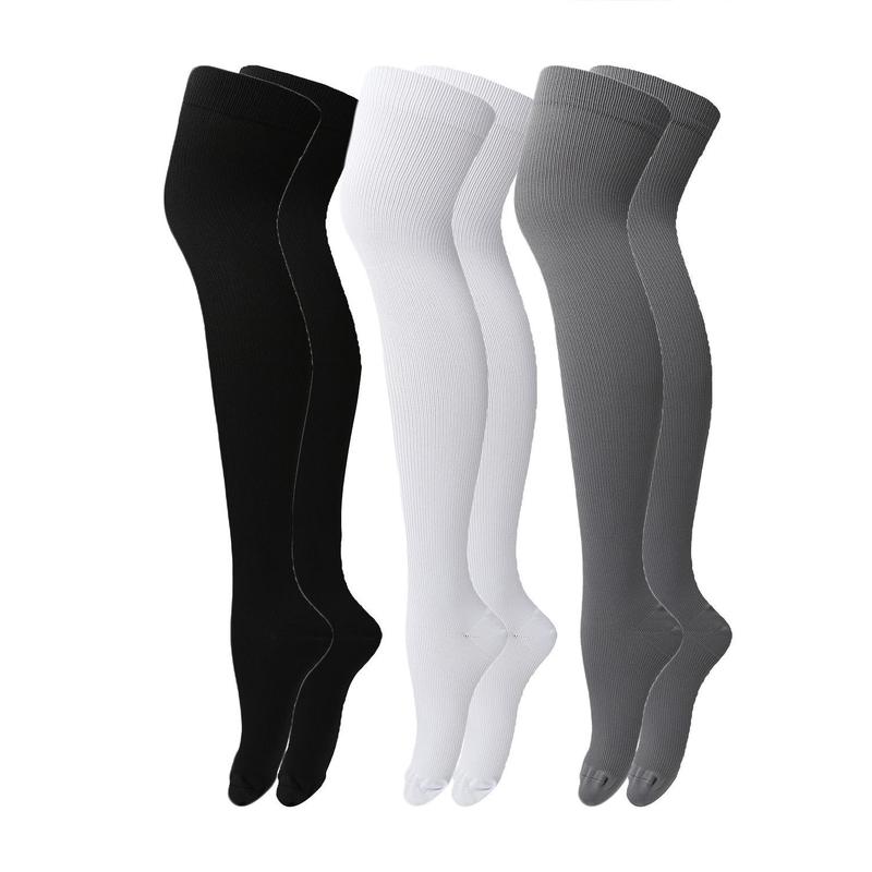 Thigh High Compression Socks, 3 Pairs Unisex Running Socks, Sports Socks for Running, Travel, Cycling, Hiking, Running Socks for Women & Men, Christmas Gift