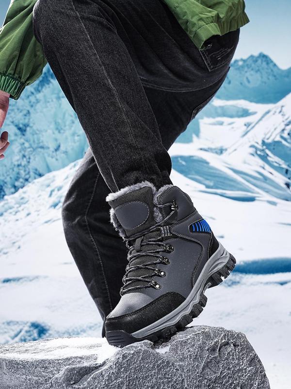 Men's Solid Color Lace Up Hiking Boots, Casual Sporty Warm Snow Boots for Outdoor Activities, Male All-match Round Toe Shoes for Daily Wear