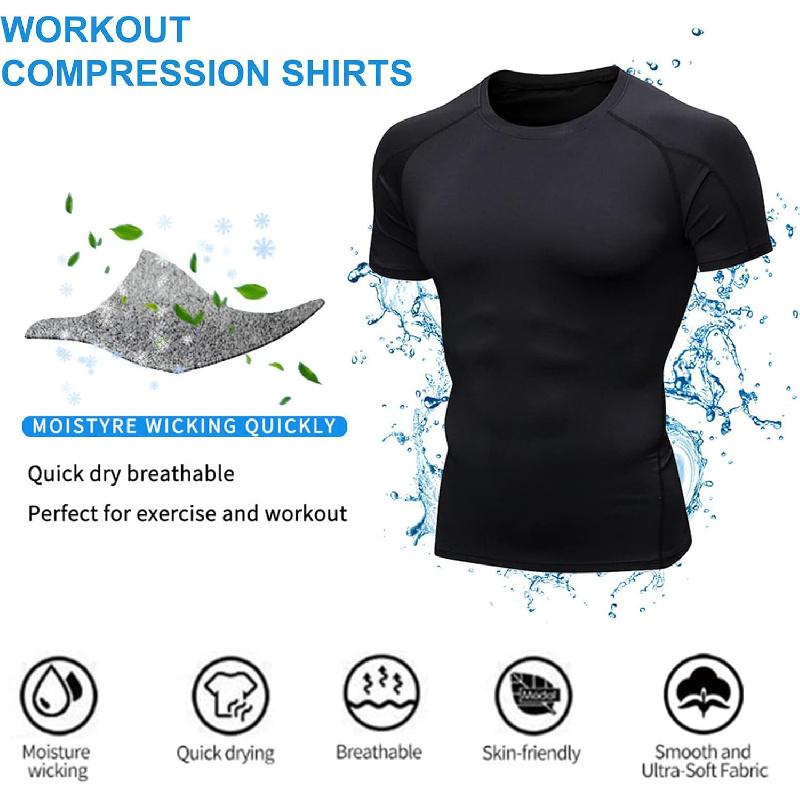 Men's Compression Shirts Short Sleeve Workout Gym T-Shirt Running Tops Cool Dry Sports Base Layer Athletic Undershirts