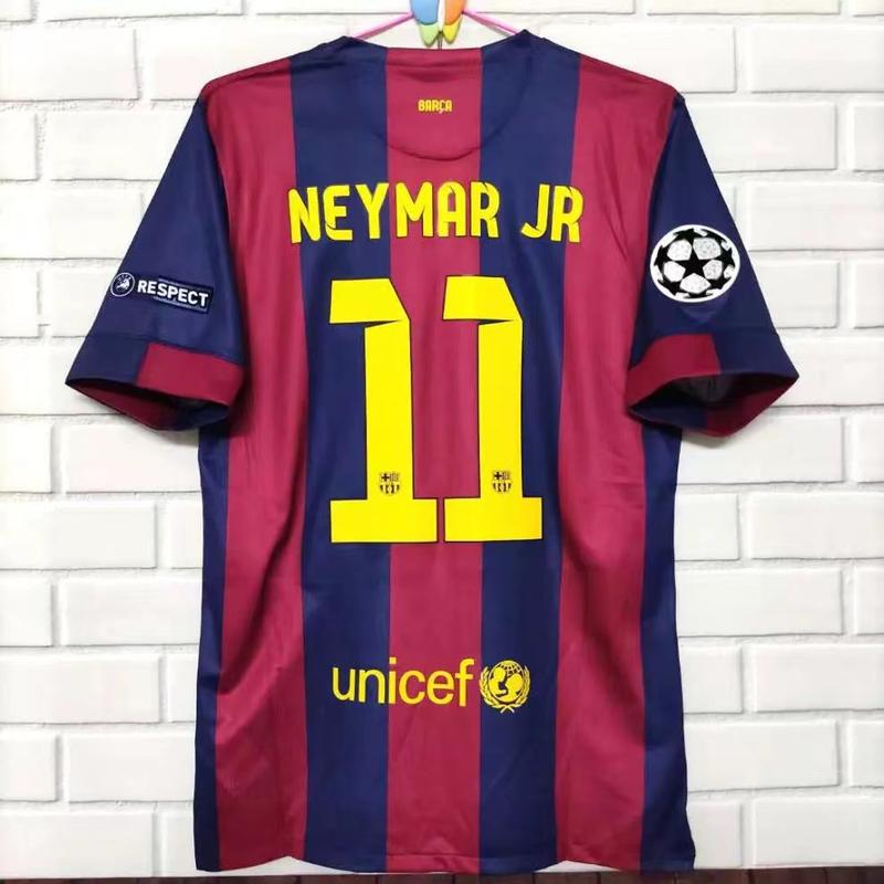 14-15 Season Barcelona Home Champions League Final No. 10 Messi No. 11 Neymar Retro Player Edition Soccer Jersey