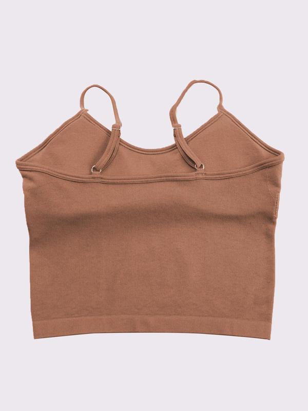 Women's Solid Ribbed Scoop Neck Wireless Sports Bra, Adjustable Spaghetti Strap Crop Sports Cami Top for Yoga Gym Workout, Ladies Sportswear Clothing for Indoor Outdoor Wear