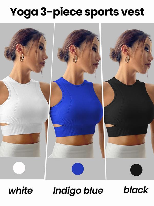 Women's Solid Cut Out Sports Bra, Breathable Comfortable High Stretch Sports Bra with Removable Chest Pad, Ladies Sportswear for Indoor Outdoor Wear