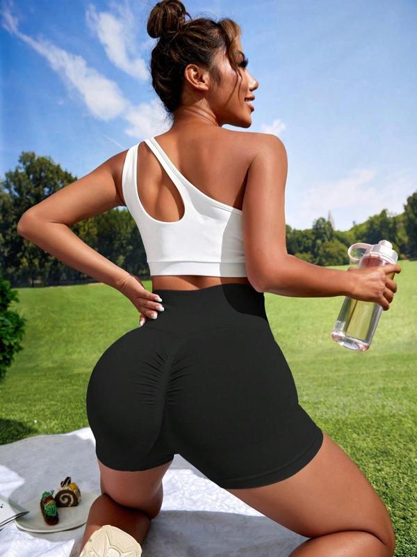 Women's Solid High Waist Sports Gym Shorts, Breathable Comfortable Seamless High Stretch Yoga Shorts,  Gym Clothing, Gym Clothes, Summer Outfits, Ladies Sportswear for Indoor Outdoor Wear