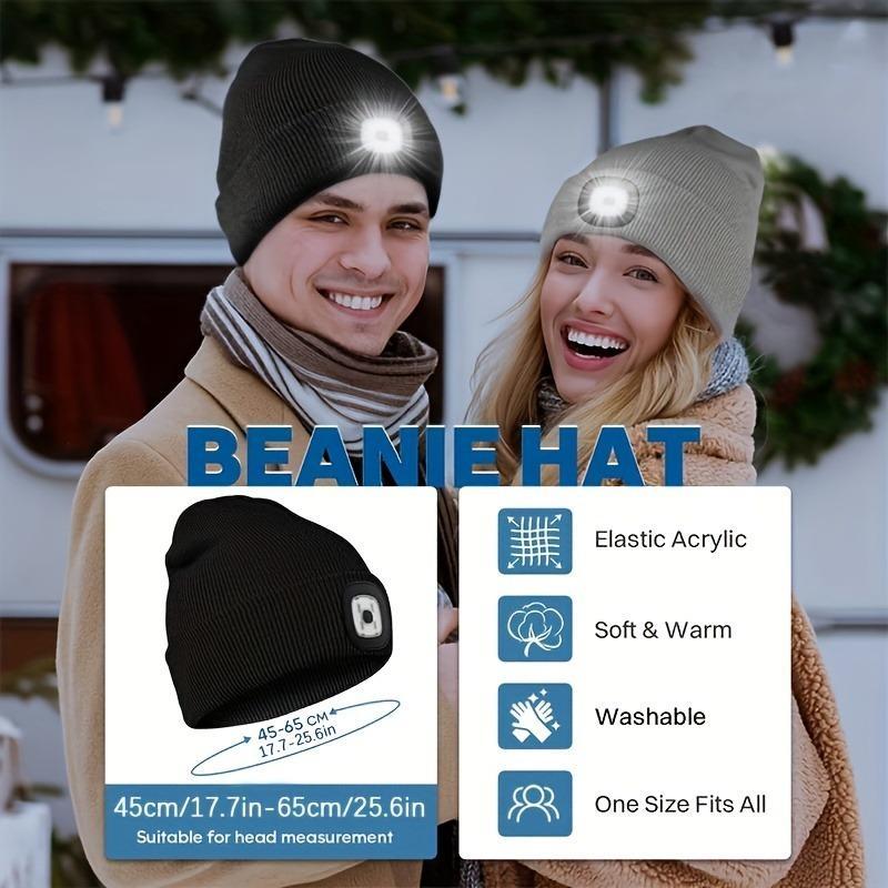 Unisex Beanie with Rechargeable Led Lights, A Hands-free Headlight Hat for Night Walking, Fishing, Camping and Hunting, The Perfect Christmas Holiday Gift