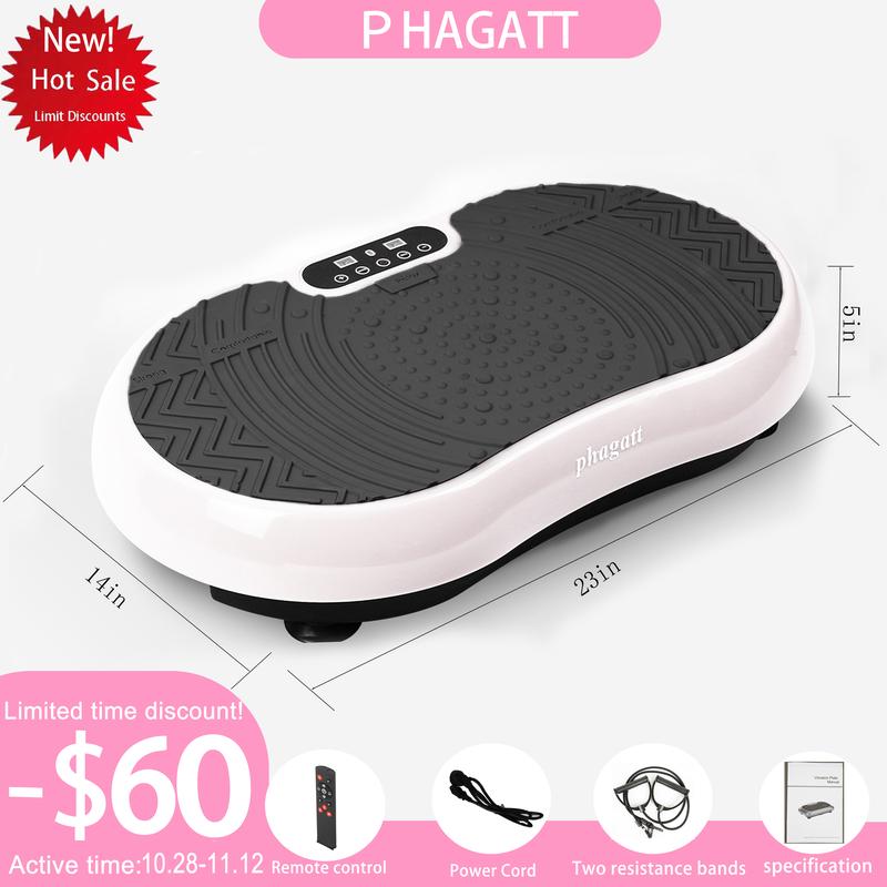 PHAGATT Vibration Plate Exercise Machine, 120 Level Vibration Adjustment, 2 Fitness Resistance Bands, Body Relaxation