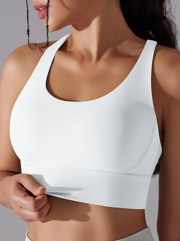 Women's Solid Criss Cross Back Sports Bra, Breathable Comfortable Wireless Workout Bra, Ladies Sportswear for Indoor Outdoor Wear