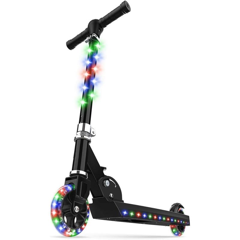 2-Wheel Light-Up Kick Scooter, Light Up Deck and Wheels, Height Adjustable Handlebar, Rear Brake, Easy-Folding Mechanism, 4 or 6 inch wheels