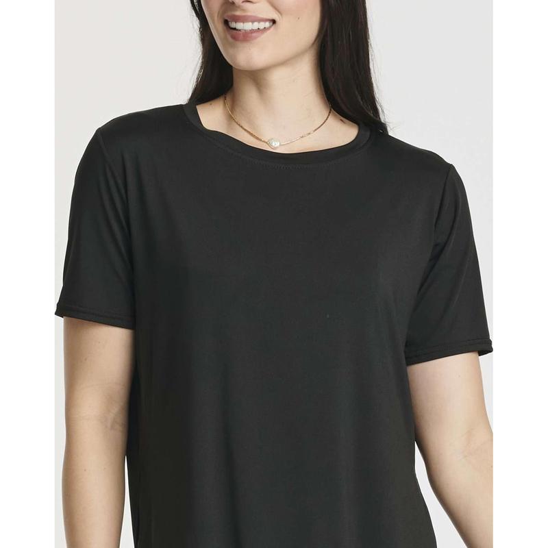 Real Essentials 5 Pack: Women's Short Sleeve Crew Relaxed Active T-Shirt Dry-Fit Yoga Top with Split Hem (Available in Plus)