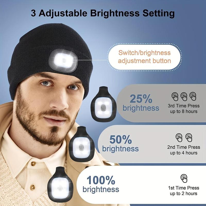 Unisex Beanie with Rechargeable Led Lights, A Hands-free Headlight Hat for Night Walking, Fishing, Camping and Hunting, The Perfect Christmas Holiday Gift