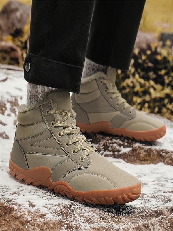 Men's Sporty Lace Up Hiking Boots, Casual Comfortable Warm Thermal Lined Outdoor Boots, Non-slip & Wear-resistant Sports Shoes for Outdoor Activities