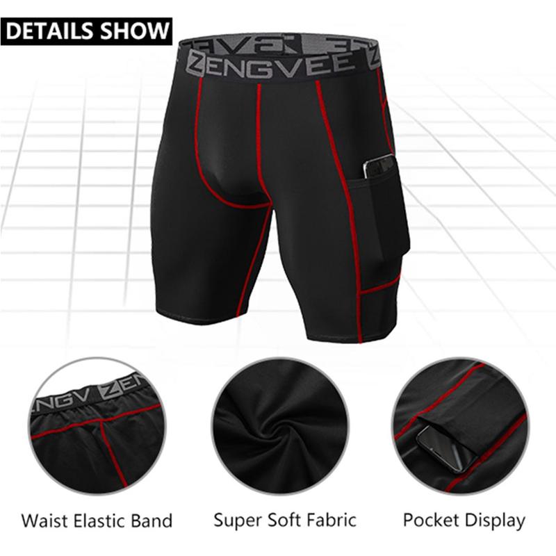 Men'S 3-Piece Compression Shorts With Pockets For Running, suitness, And Training Sports Basic Underwear