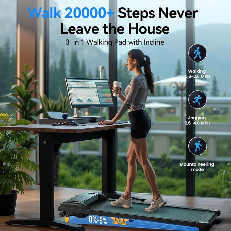 SERVFIT Walking Pad, 3-in-1 Under Desk Treadmill with Incline, Portable Walking Treadmill for Home & Office, LED Display, Remote Control, Hidden Safety Switch, Wheels for Easy Mobility, Mini Walking Jogging Machine