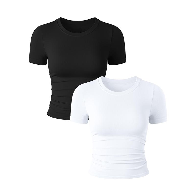 Women Workout Shirts 2 Pack Athletic Compression Tee Dry Fit Yoga Gym Basic Tops crop top fall outfit