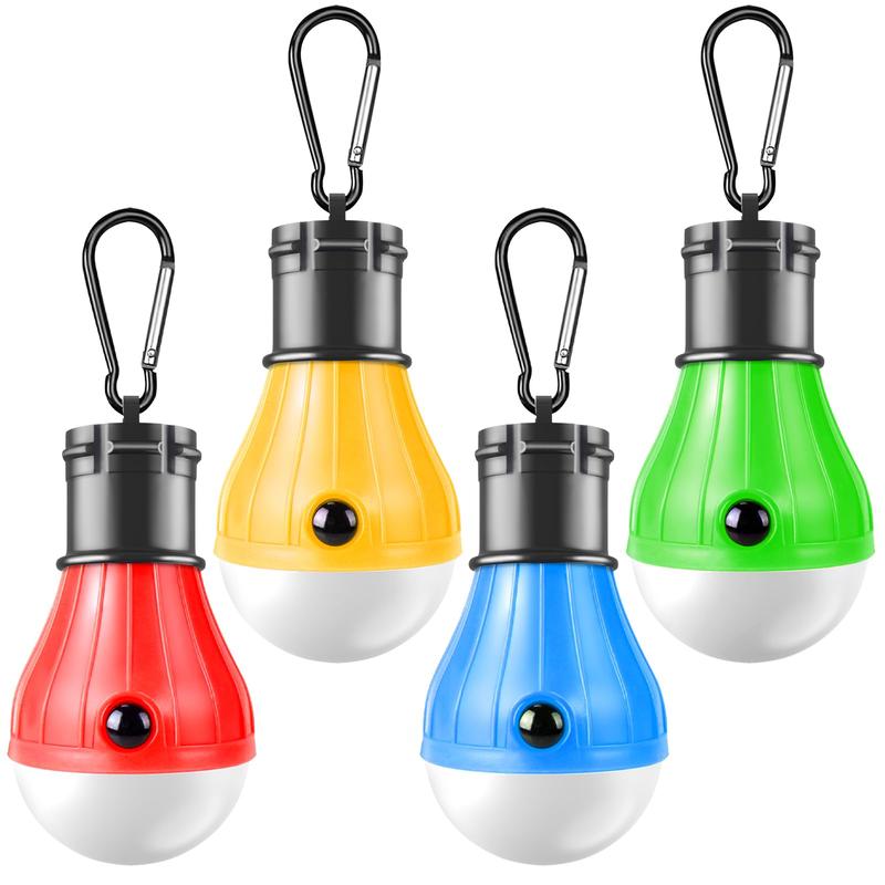 PEMOTech Camping Lights 4 Pack, 4 Lighting Modes LED Camping Lantern Bulbs with Clip Hooks