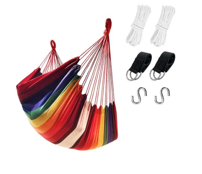 Hammock Chair Hanging Rope Hammock Swing Chair with Pocket- Perfect for Outdoor, Black