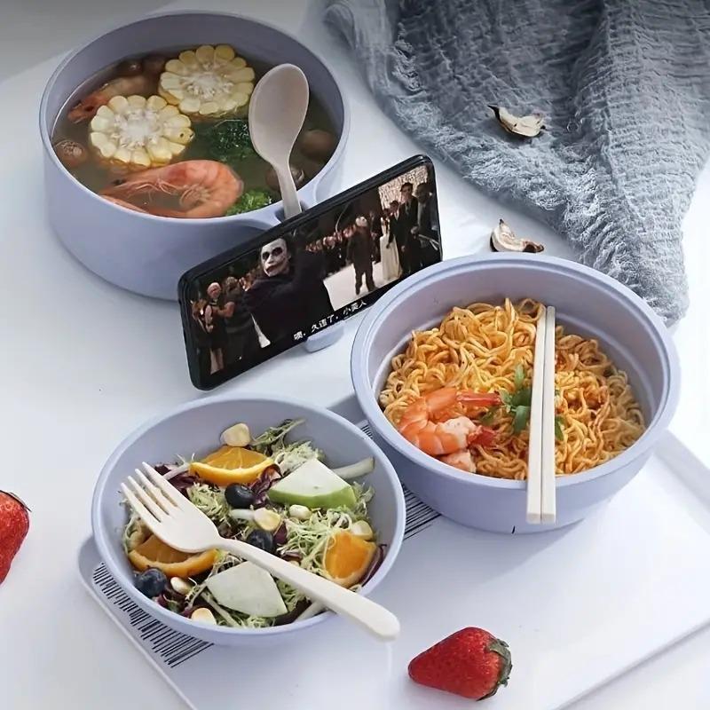 Instant Noodle Bowl with Handle & Lid Set, 1 Set Bowl & Chopsticks & Fork & Spoon, Microwave Safe Bowl, Drainer Bowl, Outdoor Camping Hiking Accessories