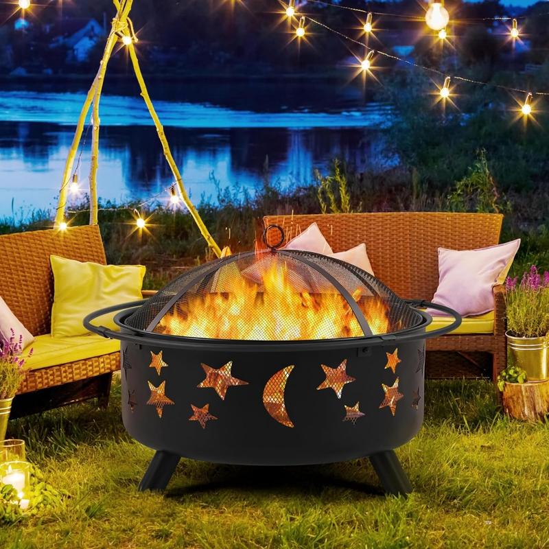 Fire Pit 30in Fire Pits for Outside Wood Burning Outdoor Fireplace with Spark Screen, Poker for Bonfire Patio Backyard Garden Picnic