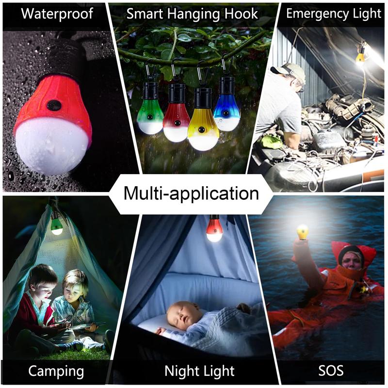 PEMOTech Camping Lights 4 Pack, 4 Lighting Modes LED Camping Lantern Bulbs with Clip Hooks