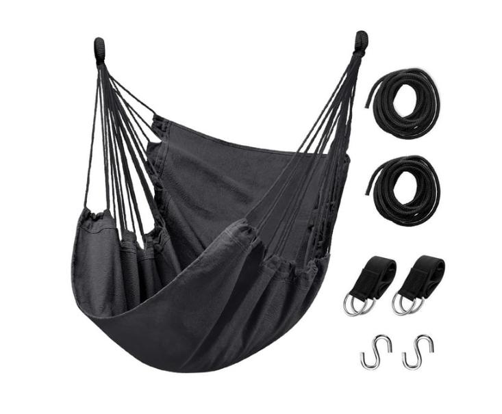 Hammock Chair Hanging Rope Hammock Swing Chair with Pocket- Perfect for Outdoor, Black