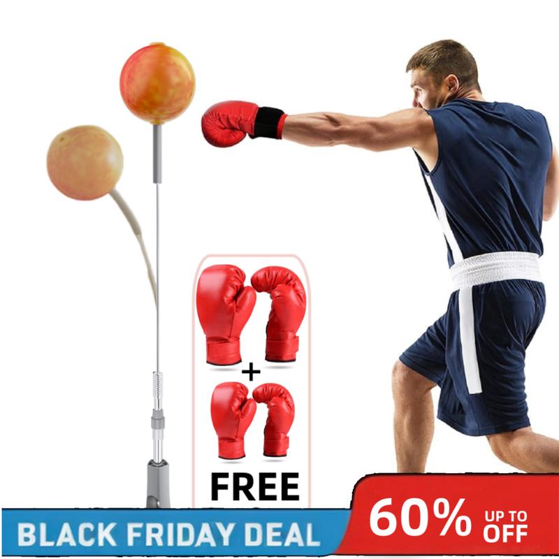 Boxing Reflex Ball with Two Family Gloves, Vertical Boxing Training Target, Adjustable Height, Reinforced Spring for Boxing Fitness and Fun, 3in1 Set