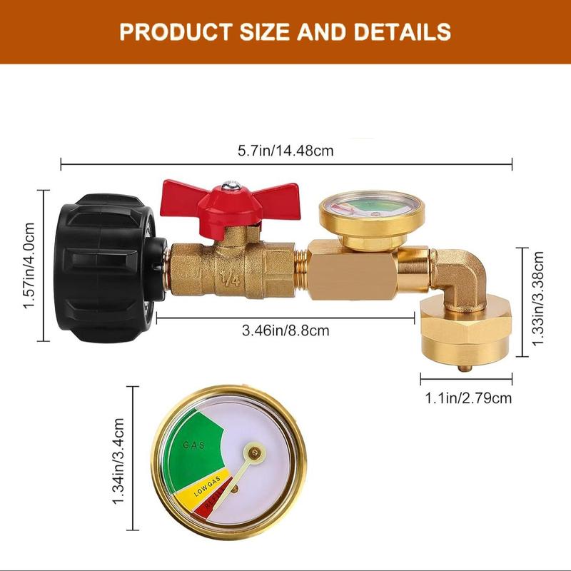 Propane Refill Adapter with Valve & Gauge, QCC1   Type1 Propane Tank & 1 lb Throwaway Disposable Cylinder for Fill 1 Pound Bottles from 20lb Tank, Practical Fill Adapter