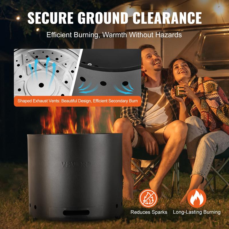 VEVOR Smokeless Fire Pit Stove Bonfire, H: 12.6 in x Dia: 15 in ,Wood Burning Fireplaces with Removable Ash Pan, SUS430 Stainless Steel inner Portable Outdoor Firepit, Ideal for Outdoor Patio Camping