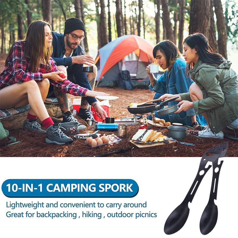 10 in 1 Multifunctional Spork, Stainless Steel Portable Utensil Spoon, Can Opener for Outdoor Camping, Hiking, Picnic, Backpacking & Traveling, Christmas Gift