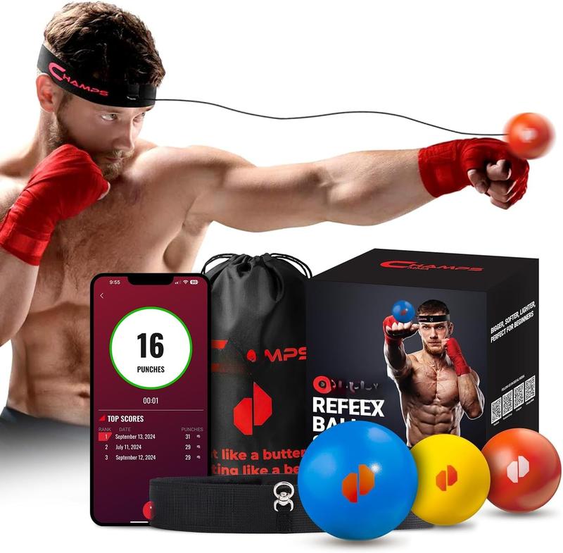 Boxing Reflex Balls Set of 3 with App Boxing Ball with Varying Sizes, Adjustable Headband and 3 Spare Strings to Improve Speed and Hand-Eye Coordination for Men and Kids - Boxing Equipment