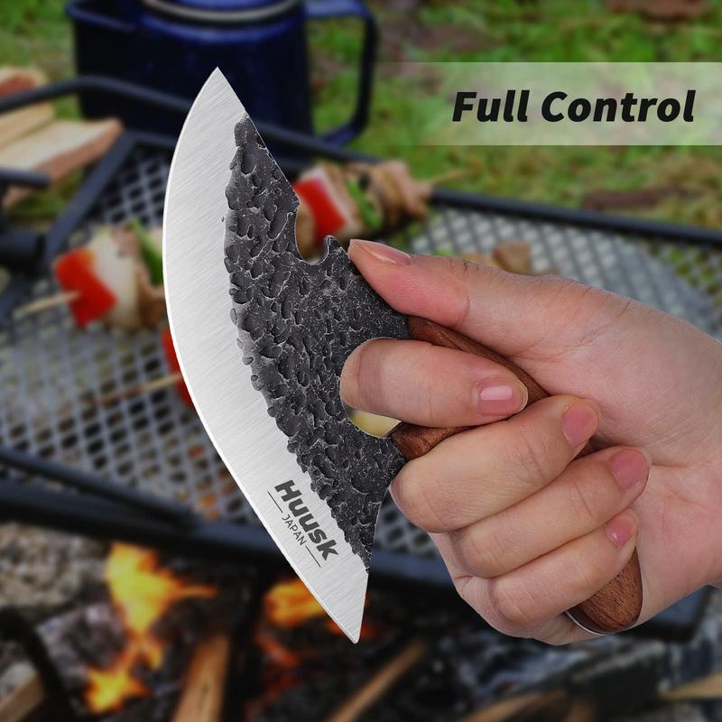 Huusk Knives, Viking Boning Knife for Meat Cutting, Small Ulu knife, Caveman Ultimo Knife Hand Forged Full Tang Knife for Home, Outdoor, Camping Thanksgiving Christmas Gift