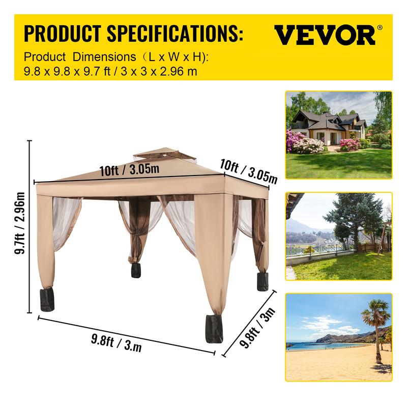 VEVOR Outdoor Canopy Gazebo Tent, Portable Canopy Shelter with Large Shade Space,  Mosquito Netting & 4 Sandbags for Party, Backyard, Patio Lawn and Garden