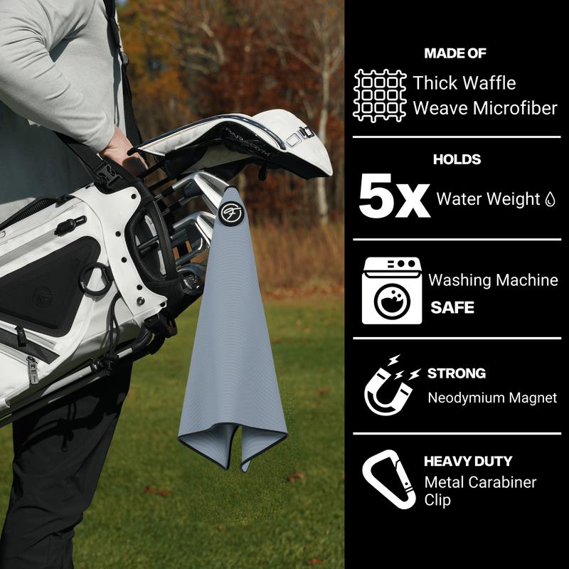 Fore Show Grey Magnetic Golf Towel Waffle Microfiber with Magnet for Golf Bags, Carts & Clubs - 24” x 16” Magnetic Golf Towel for Men Cool Golf Accessory Golf Towel Magnet