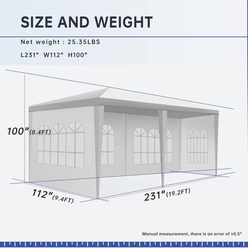 Canopy Tent, 10'x20' Patio Gazebo,Wedding Party Tent,Heavy Duty Canopy Pavilion with 4 Removable Sidewalls for Outdoor Backyard Wedding BBQ Camping(White)