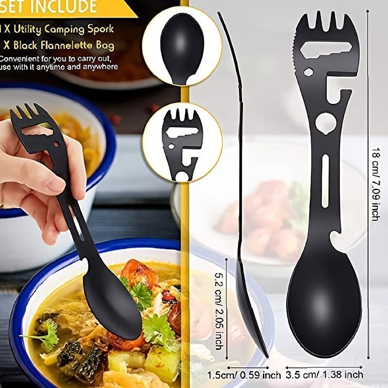 10 in 1 Multifunctional Spork, Stainless Steel Portable Utensil Spoon, Can Opener for Outdoor Camping, Hiking, Picnic, Backpacking & Traveling, Christmas Gift