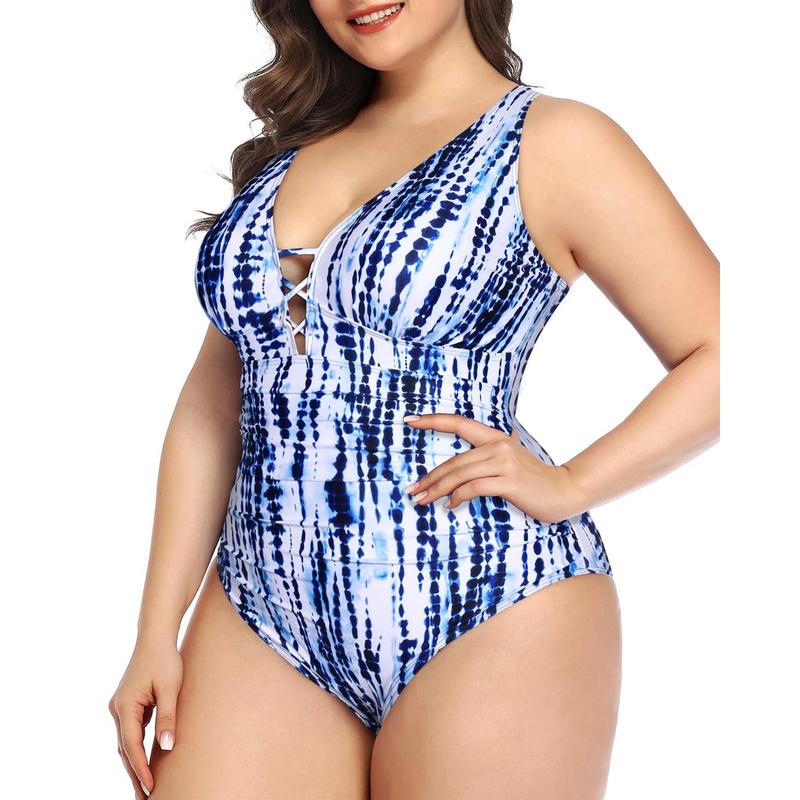 Yonique Women's Plus Size One Piece Swimsuit Tummy Control Bathing Suits Lace up Plunge Swimwear,Modest One Piece Bathing Suits for Vacation