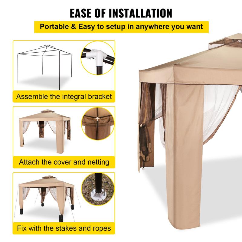 VEVOR Outdoor Canopy Gazebo Tent, Portable Canopy Shelter with Large Shade Space,  Mosquito Netting & 4 Sandbags for Party, Backyard, Patio Lawn and Garden